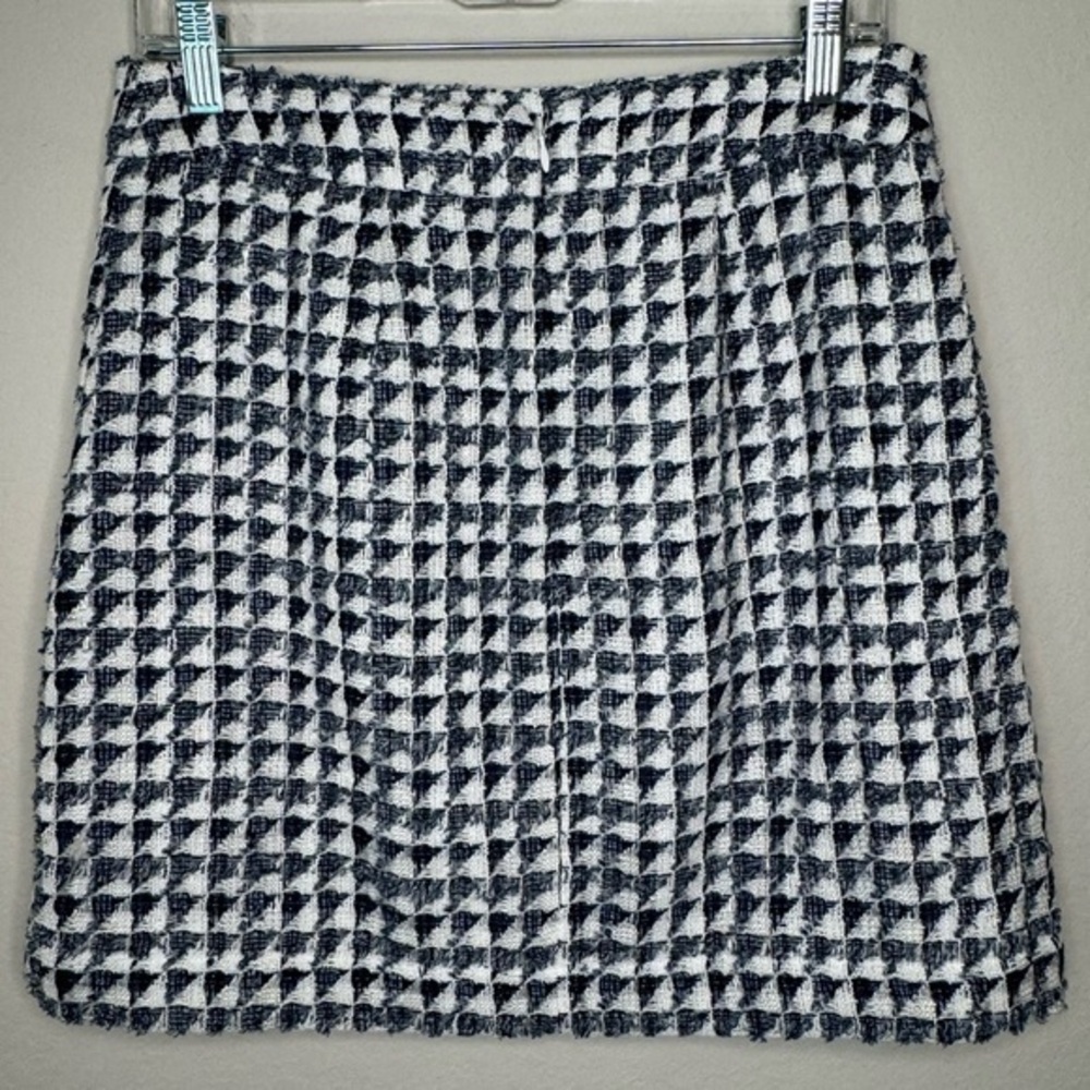 Loft Blue White Geometric Patterned Tweed Pencil Skirt Zipper Closure-‎ Sz 4 - Picture 2 of 7